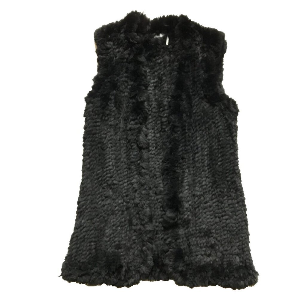NWOT Love Token Fur Vest Jacket Womens Medium Black Rabbit Midi Mid Length NEW